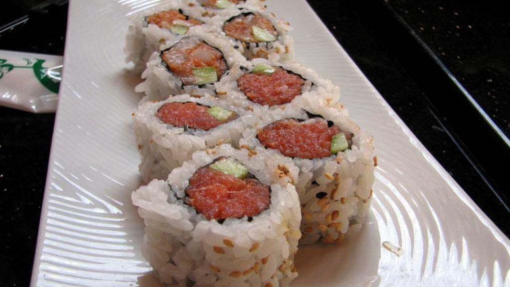 * Spicy Tuna Roll · Spicy. Raw tuna fish seasoned with spicy sauce, avocado, and crunchy flakes with spicy mayonnaise sauce.