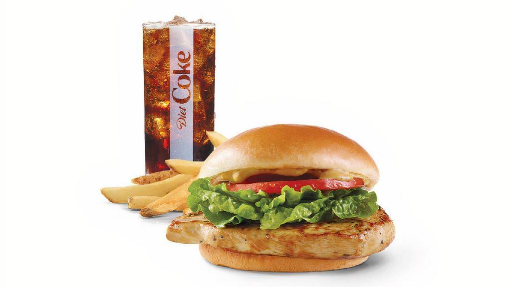 Grilled Chicken Sandwich Combo · Herb-marinated grilled chicken breast topped with smoky honey mustard, crisp spring mix, and tomato, served on a warm toasted bun. See if it isn’t the best chicken sandwich you’ve ever had.