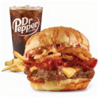 Big Bacon Cheddar Cheeseburger Combo · A quarter-pound* of fresh, never-frozen beef, covered in creamy cheddar cheese and bacon jam...