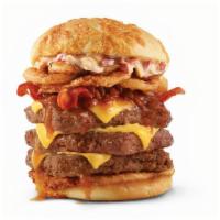 Big Bacon Cheddar Cheeseburger Triple · Three-quarters of a pound* of fresh, never-frozen beef, covered in creamy cheddar cheese and...