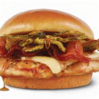 Hot Honey Chicken (Grilled) · Herb-marinated grilled chicken breast topped with pepper jack cheese, Applewood smoked bacon...