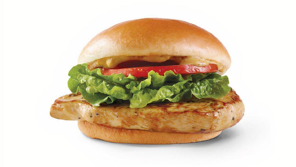 Grilled Chicken Sandwich · Herb-marinated grilled chicken breast topped with smoky honey mustard, crisp spring mix, and tomato, served on a warm toasted bun. See if it isn’t the best chicken sandwich you’ve ever had.