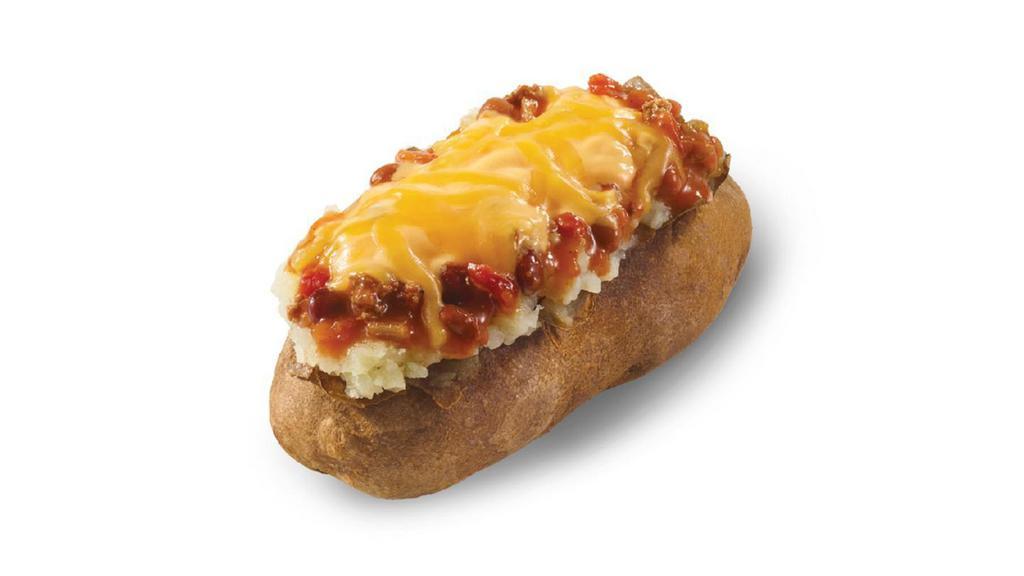 Chili & Cheese Baked Potato · Hot and fluffy potato topped with Wendy’s signature meaty, flavorful chili, rich, creamy cheese sauce, and shredded cheddar. This spud’s your best bud.