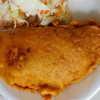 Enchilada (Fried Stuffed Tortilla) · Stuffed with Beef, Rice & Jalapeños. Served with coleslaw.