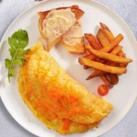 Cheese Biz Omelette · Large and fluffy three egg omelette with choice of cheese and served with your choice of side.