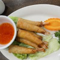 Fried Shrimp Rolls (6 Rolls) · Whole shrimp wrapped in rice paper, fried then saved with special nuoc mam sauce.