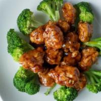 General Tso'S Chicken · Chunks of crunchy fried chicken, tender on the inside in a sweet, brown, sesame sauce on a b...