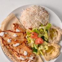 Chicken Platter  · Salad, hummus, mujadara, grilled chicken breast.