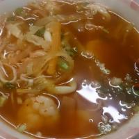 Spicy Seafood Soup · Calamari, shrimp, scallop, crab, and vegetable.