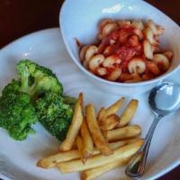 Kid Pasta · cavatappi pasta with tomato sauce.