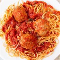 Spaghetti & Meatballs · Beef and pork meatballs, Pomodoro sauce.