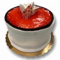 Strawberry Shortcake Cake · 3-layer Vanilla Sponge Cake with strawberry filling and whip cream icing.