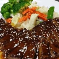 Steak Teriyaki · (N.Y strip) Grilled Beef with Mixed Vegetables and Teriyaki Sauce.