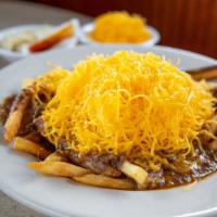 Chili Cheese Fries · 660 cal. Crispy French fries covered with our secret-recipe chili and shredded cheddar cheese.