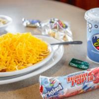 Kids' P'Sghetti · A small dish of our spaghetti topped with shredded cheddar cheese.
