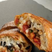 Vegan Vegetarian Calzone · Vegan. Your choice of sauce, green peppers, red peppers, onions, mushrooms, black olives, Da...