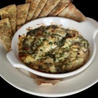 Artichoke Spinach Dip · bell pepper, parmesan cheese, tuscan lemon & herb flatbread