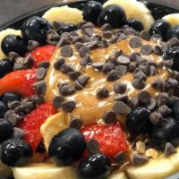 Almond Butter Acai Bowl · Organic Acai, Banana, Strawberry, Blueberry, Chocolate Chips Granola, Cacao Nibs and Almond ...