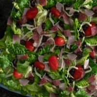 Antipasto Salad · Lettuce, ham, salami, premium mozzarella cheese, tomatoes, and black olives.