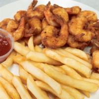  Shrimp · Served with French fries and bread.