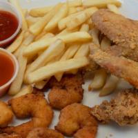 Two Pieces Wings & Five Shrimps · With French fries.