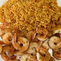 Combo 12 · Three grilled stick shrimp. Served with rice, beans.