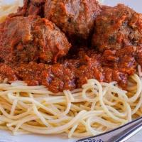 Spaghetti & Meatballs · Classic spaghetti with meatballs and marinara sauce, and topped with fresh parmesan cheese.