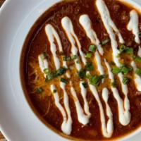 Tavern Chili · beef chili, red beans, sour cream, cheddar