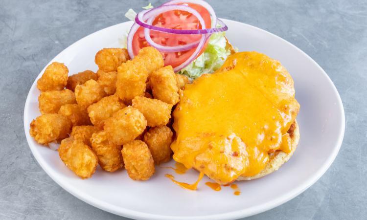Buffalo Chicken Sandwich · chicken breast tossed in IND buffalo sauce, choice of cheese, lettuce, tomato, onion