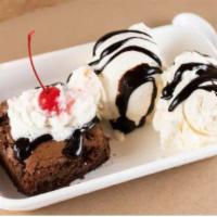Brownie Sundae · Comes with one chocolate chip brownie, Morelli's vanilla ice cream, fudge, whip cream, and a...