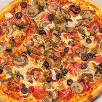 5Th Ave Pizza · Pepperoni, salami, Italian sausage, black olives, onions, green peppers and mozzarella.