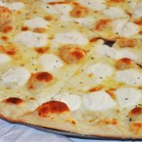 Mario Three Cheese White Pizza Medium 12'' · Parmigiano cheese, mozzarella cheese, & ricotta cheese. No tomato sauce.