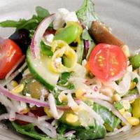 Chopped Vegetable Salad · grape tomatoes, cucumbers, shaved fennel, corn, edamame, radish, mixed greens, mixed olives,...