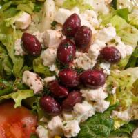 Greek Salad · Fresh mixture of tomatoes, cucumbers, Greek peppers, kalamata olives, and feta cheese tossed...