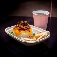 Egg Tartar · Basmati rice or smashed potatoe with  egg, topped with pink salt, bacon and cheddar cheese a...