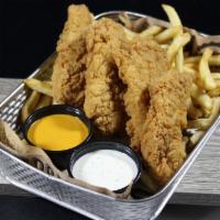 Tenders & Fries Combo (1910 Cals) · Crispy, lightly breaded chicken breast strips served with seasoned fries, ranch dressing & o...