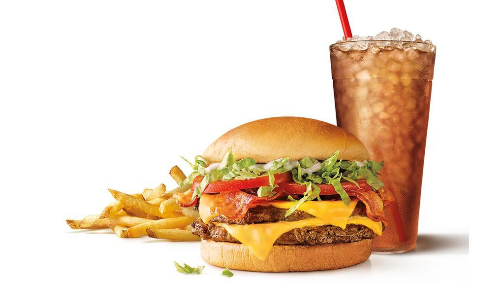 Supersonic® Bacon Double Cheeseburger · Comes with a drink and tots