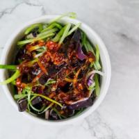 Korean Slaw · Spicy Korean side salad with scallion, red cabbage, and gochujang vinaigrette