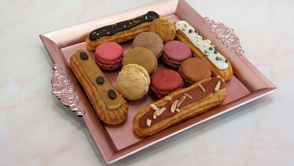 For Four · 4 Eclairs and 8 Macarons - If you would like multiples of a certain flavor and/or combination, please indicate the quantity of each in the Special Instructions. (tray not included)