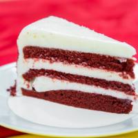 Red Velvet · Moist red velvet cake filled and finished with delicious cream cheese frosting.