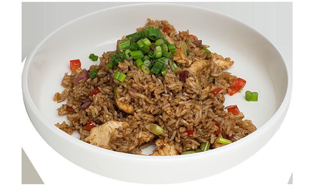 Arroz Chaufa · Fried rice, hoisin, oyster sauce, soy, red bell pepper, red onions, scallions.