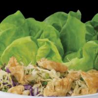 Chicken Lettuce Wraps · Seared Chicken tossed with water chestnuts, fresh garlic, green onions, fresh ginger, cabbag...