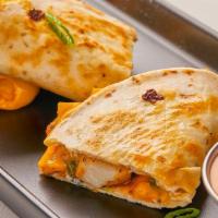 Teriyaki Quesadilla · NEW! Mixture of cheeses, teriyaki chicken and roasted peppers in a grilled flour tortilla, s...