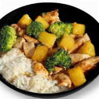 Kids Teriyaki Chicken · Our most popular bowl for kiddos! Chicken, broccoli, pineapple over white rice, with sweet T...