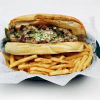 Famous Philly Sandwich · Philly meet Miami! Our take on the famous philly sandwich with steak or chicken, grilled oni...