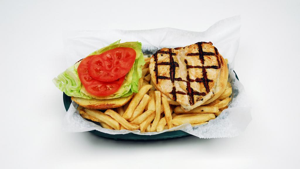 San Diego Chicken · The classic charbroiled chicken sandwich. Boneless, skinless and seasoned just the way you like it. Served with lettuce, tomato, mayo and onion.