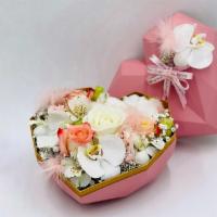 Pink Heart Large · This bouquet is made of premium flowers (orchids, dendrobium, roses,  spray roses),  in an o...