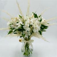 Boho Style Bouquet · Fresh alstromerias and dried plants .
 Size: 14