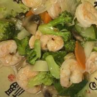 Shrimp With Vegetable · Jumbo shrimp with mixed Chinese vegetable in a light sauce.