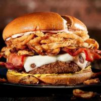 The Matterhorn · A juicy Chuck Burger with Swiss cheese, smokey bacon, sautéed mushrooms, fried onion tangler...
